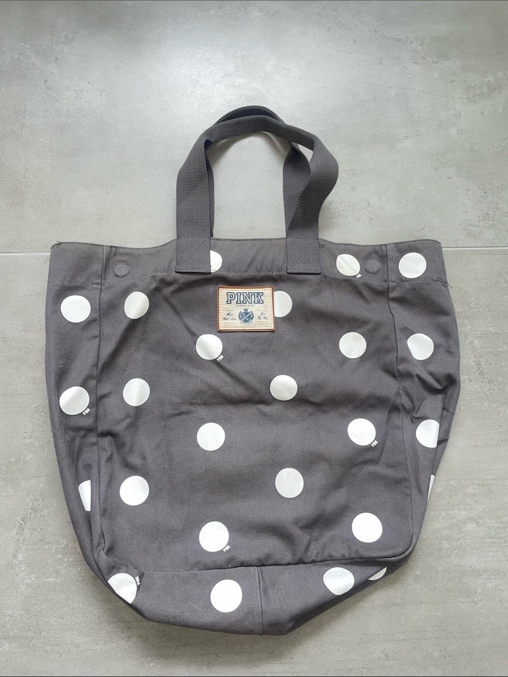 PINK Victoria's Secret Gray Canvas Polka Dot Tote! Y2K! VINTAGE & RARE!